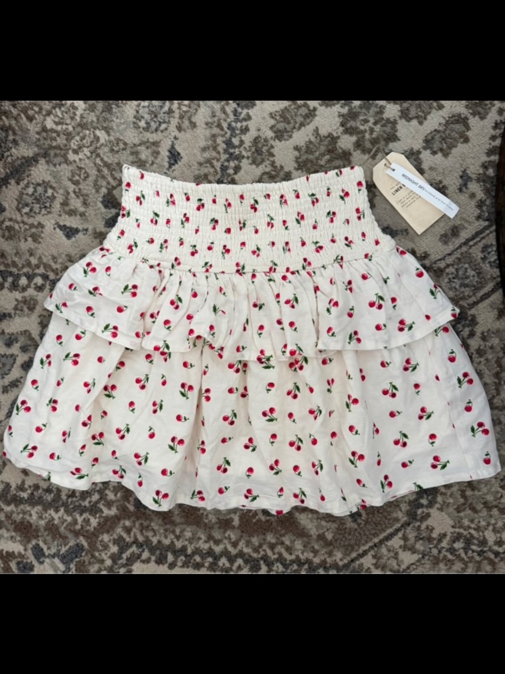 Midnight Sky Linen Cherry Printed Skirt